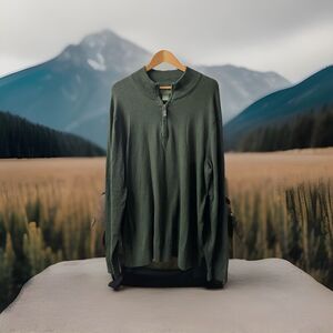 Eddie Bauer Sweater Mens XLT Green Quarter Zip Pullover Cotton Cashmere Tight K